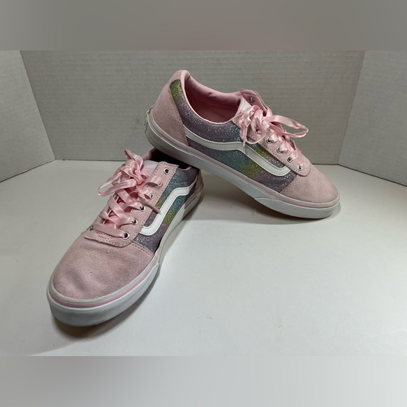 Vans Old Skool Pink Suede Rainbow Glitter Shoe US Missy 6/ Woman's 7.5 - Picture 2 of 7